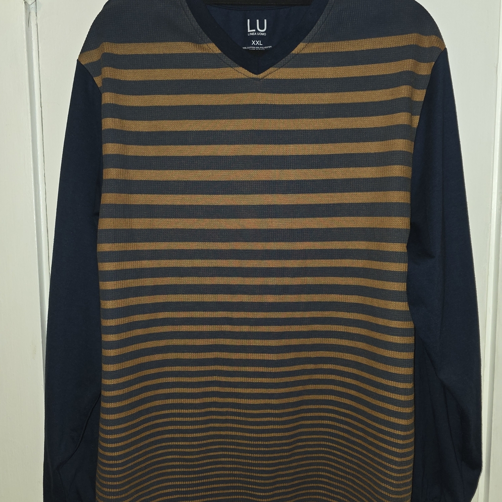 LU Men's Striped Long Sleeve Shirt - Black and Brown